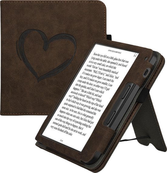 kwmobile flip cover geschikt voor Tolino Vision 6 - Case met magnetische sluiting - Hoes voor e-reader in donkerbruin - Brushed Hart design