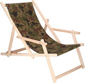 Springos - Chaise longue - Chaise de plage - Chaise longue - Réglable - Accoudoir - Bois de hêtre - Handgemaakt - Vert armée