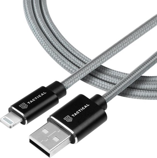 Foto: Tacticals usb a naar apple lightning sync charge cable 2m met kevlar grijs