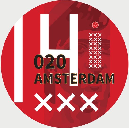 Ajax Schilderij - Johan Cruijff 14 - Voetbal - Muurcirkel - Poster - Wanddecoratie op Aluminium (Dibond) - 40x40cm - Inclusief Gratis Ophangsysteem