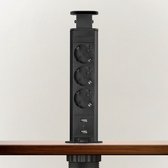 DELIGHT - Inbouw Pop-Up Tafelblad Stekkerdoos met 2X USB en 3 Stopcontacten - Matzwart (MAT Zwart)
