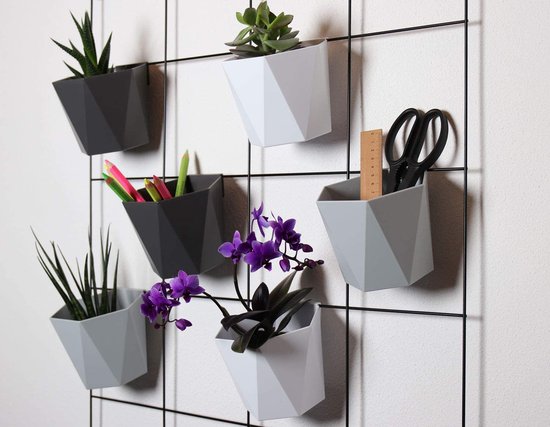 PECZEKO Bloempot, plantenpot, overpot, kunststof, decoratief, groot, set van 2 stuks, kruidenpot, grijs, doorsnede 25 cm