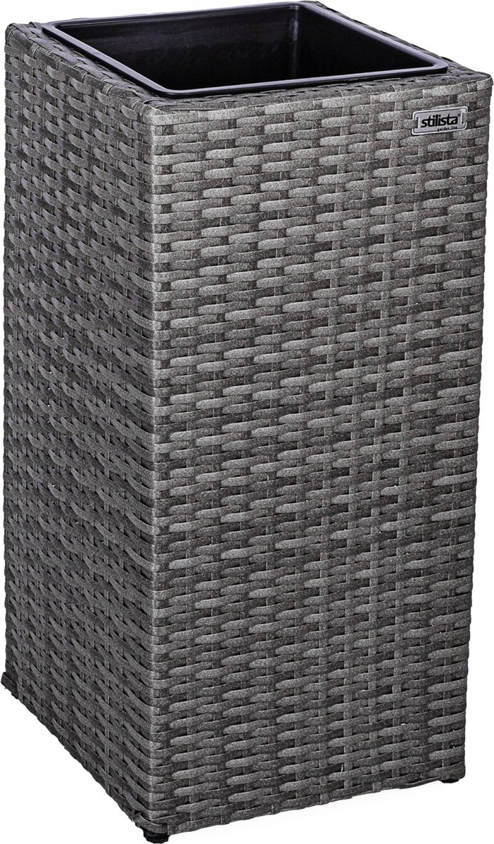 Polyrattan Bloembak met Latwerk Grijs