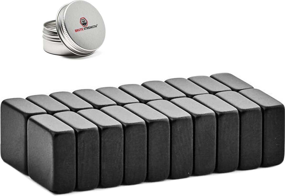Brute Strength - Super sterke magneten - Vierkant - 10 x 10 x 4 mm - 40 stuks | Zwart - Neodymium magneet sterk - Voor koelkast - whiteboard