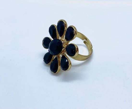 N3 Collecties Verstelbare Bloem Ringen - Zwart