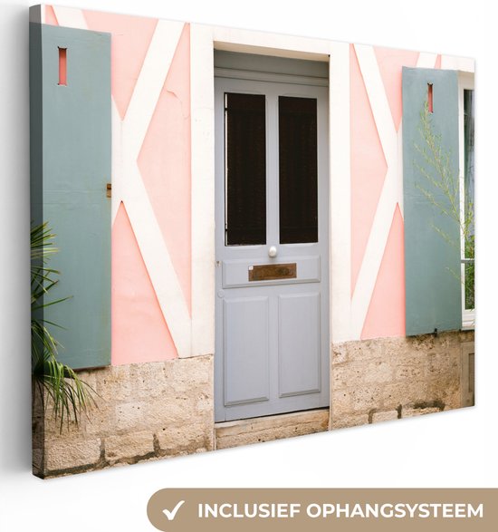 Canvas Schilderij Roze - Deur - Architectuur - Huis - 120x90 cm - Wanddecoratie