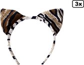 3x Diadème tigre marron clair / blanc - Soirée à Thema festival party halloween animaux
