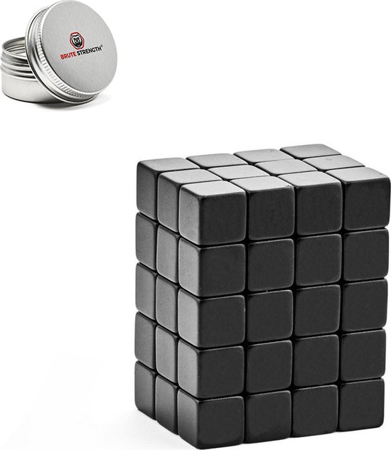 Brute Strength - Super sterke magneten - Vierkant - 10 x 10 x 10 mm - 60 stuks - Zwart - Neodymium magneet sterk - Voor koelkast - whiteboard - Brute Strength