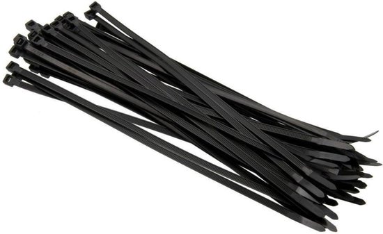 Een bundel zwarte kabelbinders, 2.5x100mm, 100 stuks.