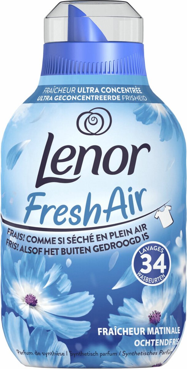 Lenor - Adoucissant concentré - Fresh' Air - Sensitive Hypoallergénique -  34 lavages(476mL)