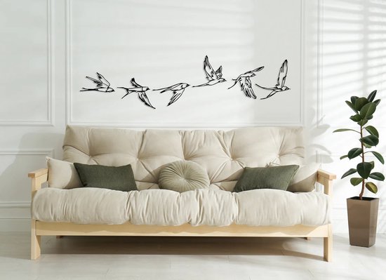 Prachtige metalen vogels wanddecoratie met 3D effect! 118 x 30 cm Zwart