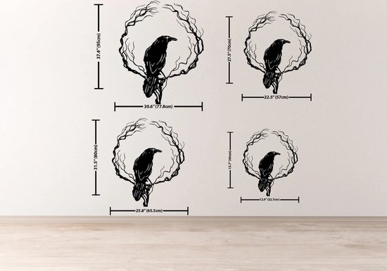 Magnifique décoration murale en métal en forme de corbeau avec effet 3D ! 40 x 32 cm Zwart