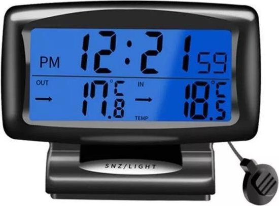 Auto klok en temperatuurmeter | Thermometer voor in auto | Met alarm | |  bol.com