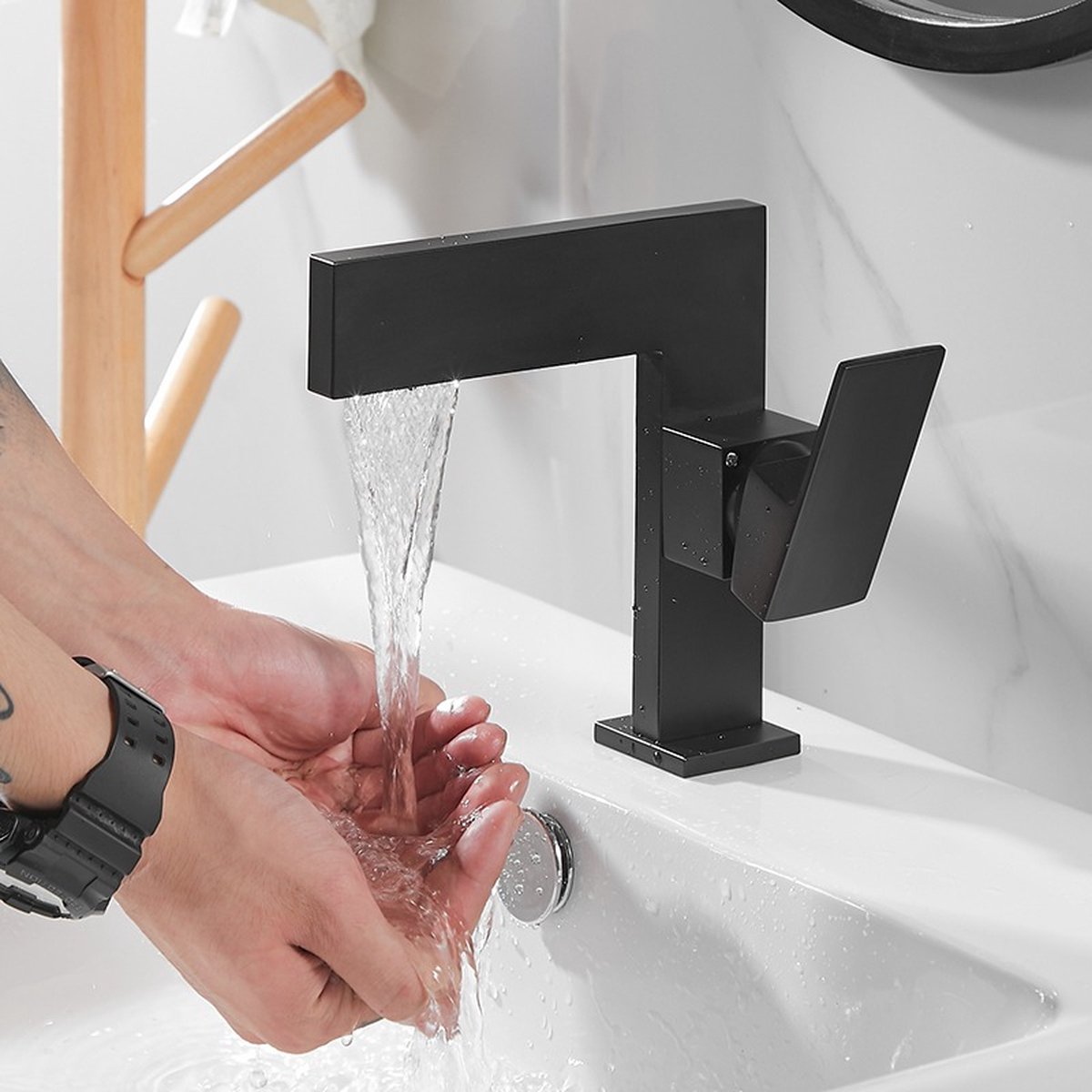 Luxe Zwarte Wastafel Kraan Moderne Badkamer Kraan Mengkraan Zwart