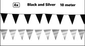 4x Vlaggenlijn Black and Silver party 10 meter - Zwart en zilver - Festival thema feest party verjaardag gala jubileum