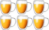 Bol.com Dubbelwandige Glazen met Oor - 6 Stuks - 350ml - Koffieglazen - Theeglazen - Cappuccino Glazen aanbieding
