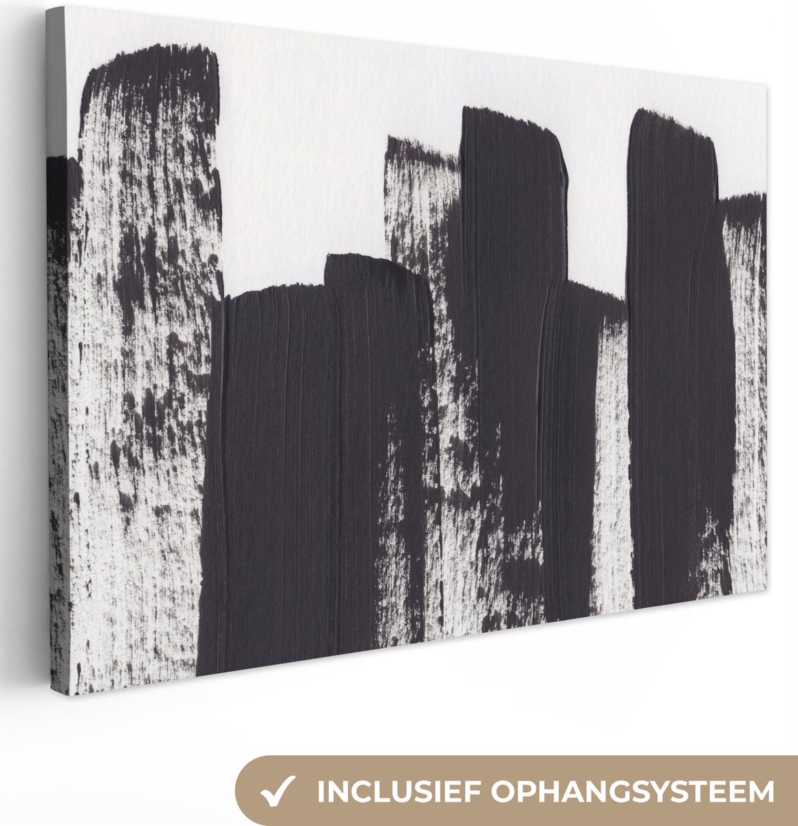 Canvas Schilderij Verf - Abstract - Zwart - Wit - 120x80 cm - Wanddecoratie