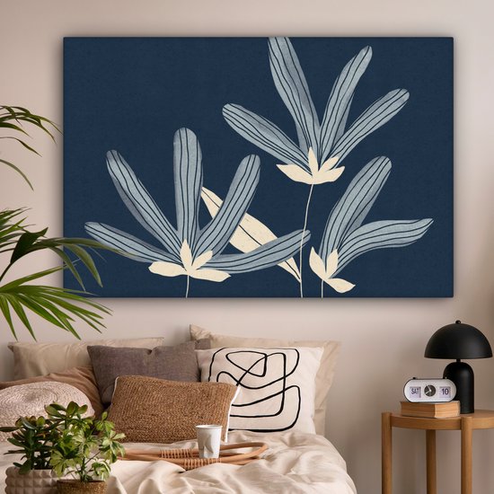 Canvas schilderij 150x100 cm - Wanddecoratie Bloemen - Blauw - Planten - Natuur - Muurdecoratie woonkamer - Slaapkamer decoratie - Kamer accessoires - Schilderijen