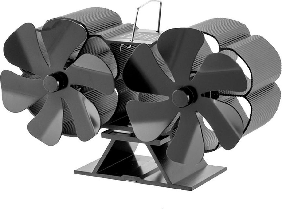 Houtkachel Ventilator Warmteaangedreven Dual, 8 Blades Dubbele Motoren Open Haard Ventilator, Niet-Elektrisch, Thermo-elektrische Ventilator EcoFan voor Houtbrander/Branding/Houtkachel met Thermometer, Zwart
