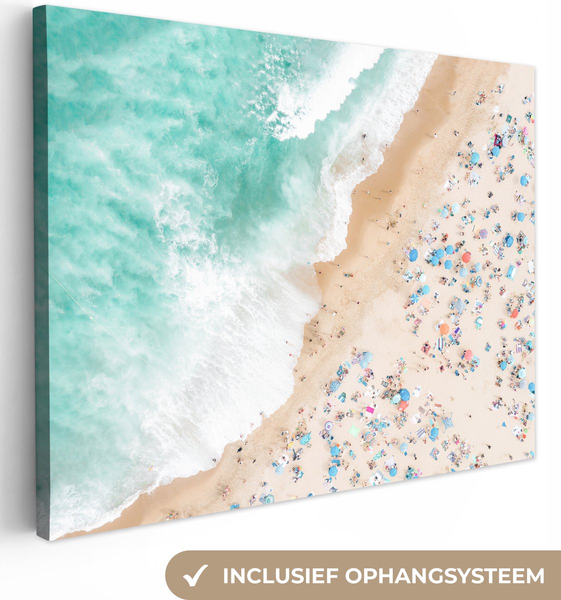 Canvas schilderij 40x30 cm - Wanddecoratie Zee - Strand - Parasols - Zomer - Muurdecoratie