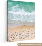 Canvas Schilderij Zee - Strand - Parasols - Water - Zomer - 90x120 cm - Wanddecoratie