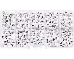 Kralendoos - Acryl Cijferkralen (7 x 4 mm) White-Black (50 kralen per cijfer)