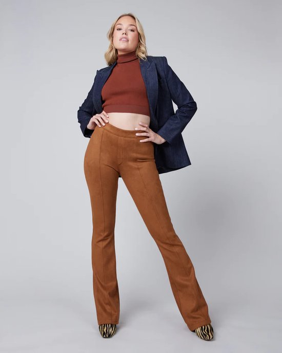 Faux Suede Shaping Flare Pant | Rich Caramel