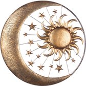 Moderne metalen wanddecoratie, maan, zon en sterren - goud koper kleur -71 cm hemel nacht en sterren