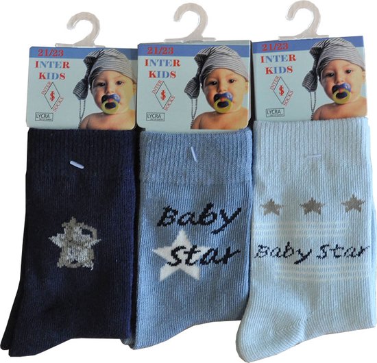 Baby - kinder sokjes star - 21/23 - jongetje - 90% katoen - naadloos - 12 PAAR - chaussettes socks