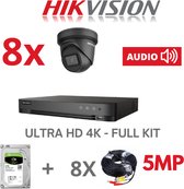 HIKVISION 5 MP AUDIO DVR 8 CH HD Kit - 8x 5MP Turret Camera ZWART- 2TB HDD