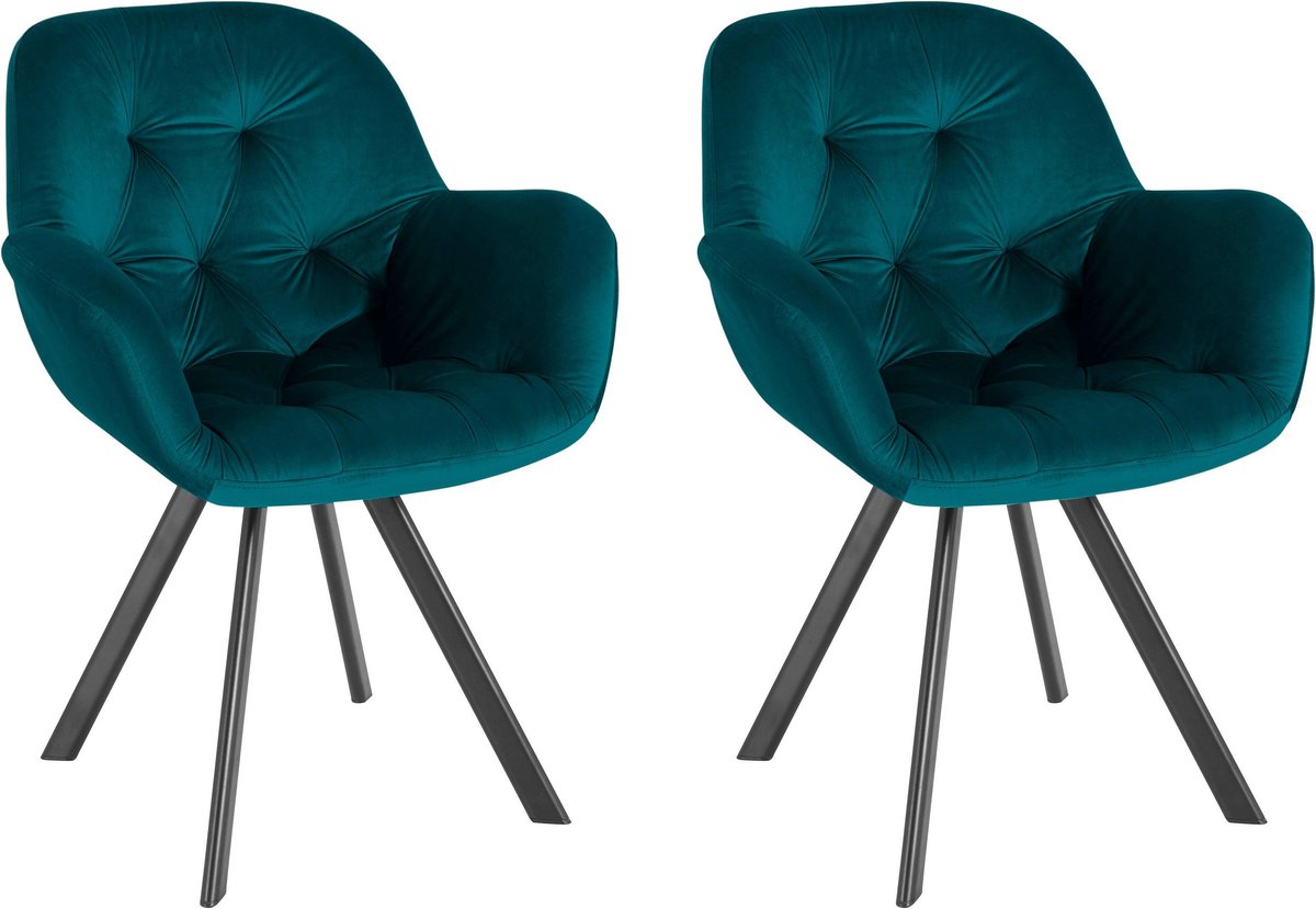 Bekleedde eetkamerstoelen Set van 2 in fluweel benzine