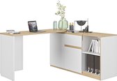 Bol.com Uitschuifbaar hoekbureau Gibral 155x136cm - wit/eik decor aanbieding