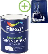 Flexa Watergedragen Grondverf Kunststof WIT 750ML + Flexa muurverf roller - 5 delig