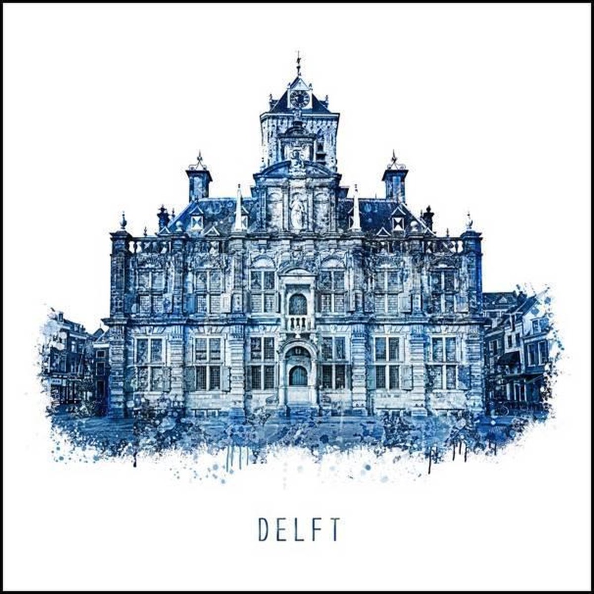 Stadhuis Delft - Delfts blauw poster 30x30 | bol.com