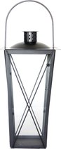 Zilveren tuin lantaarn/windlicht van ijzer 20 x 20 x 40 cm - Tuinverlichting - Kaarsenhouders - Lantaarns