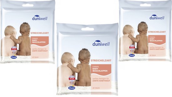 Duniwell | Wegwerp washandjes | 3 x 40 stuks | Baby | zacht, grondig, hygiënisch praktisch | chloorvrij |
