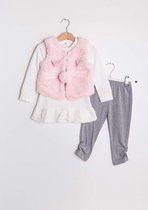 Bel ensemble de vêtements trois pièces pour enfant - pantalon gris - chemise blanche - cardigan rose - 24 mois
