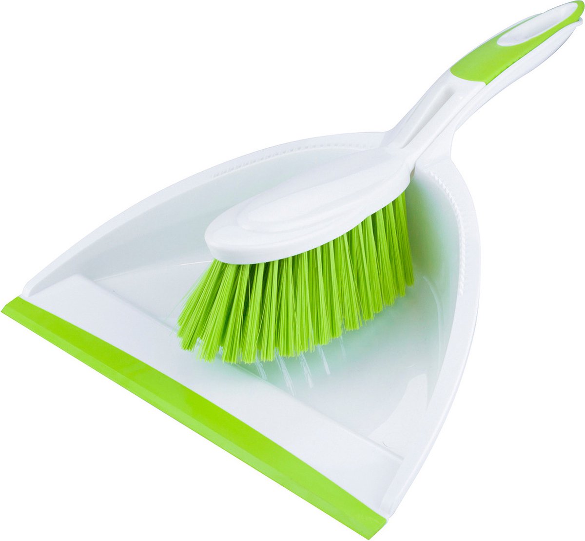 Goedkoopste Buemag Stoffer en blik - kunststof - 35 x 25 cm - wit/groen - met rubber rand