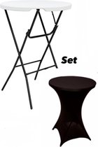 Statafel Incl. Zwarte Statafelrok - Partytafel - Robuust en Weersbestendig - Inklapbaar - 80cm x 110cm - Feest - Wit/zwart