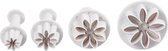 Uitsteekvormen met stempel. bloem. d 2.3+2.8+3.6+4.4 cm. wit. 4 stuk/ 1 doos