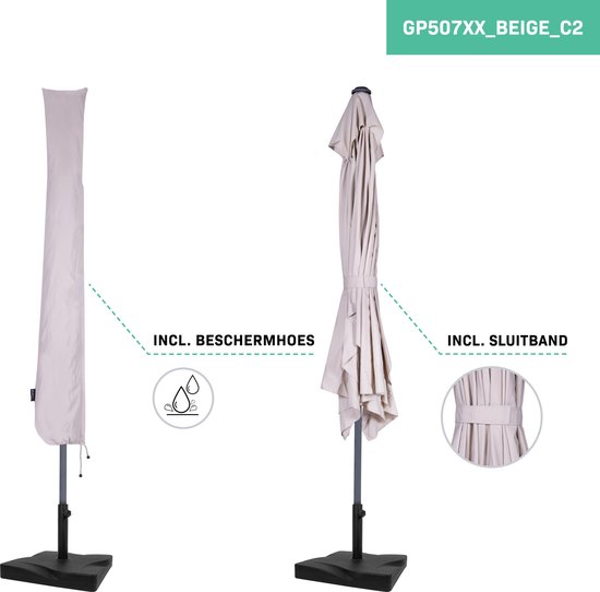 VONROC Premium Parasol Rapallo 200x300cm – Duurzame parasol - combi set incl. parasolvoet van 20 kg - Kantelbaar – UV werend doek - beige – Incl. beschermhoes