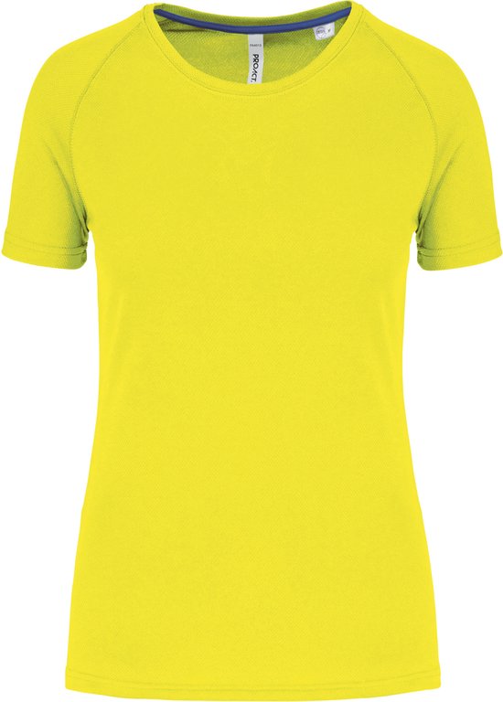 Gerecycled damessportshirt met ronde hals Fluorescent Yellow - S