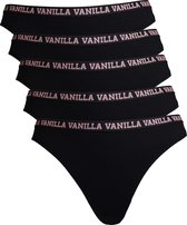Vanilla - Dames string, Ondergoed dames, Lingerie - 5 stuks - Egyptisch katoen - Zwart - S