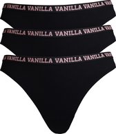 Vanilla - Dames string, Ondergoed dames, Lingerie - 3 stuks - Egyptisch katoen - Zwart - L