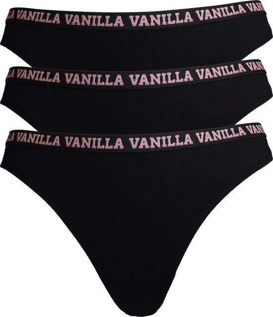 Vanilla - Dames string, Ondergoed dames, Lingerie - 3 stuks - Egyptisch katoen - Zwart