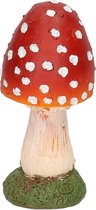 Paddenstoel beeldje - bolvormig - 13 cm - herfstdecoratie voor binnen en buiten - polyresin ornament - vliegenzwam beeld