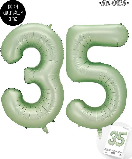 Cijfer Helium Folie Ballon XXL - 35 jaar cijfer - Olive - Groen - Satijn - Nude - 100 cm - leeftijd 35 jaar feestartikelen verjaardag