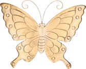Tuin/schutting decoratie vlinder - goud/zilver - metaal - 39 x 32 cm - muurvlinder