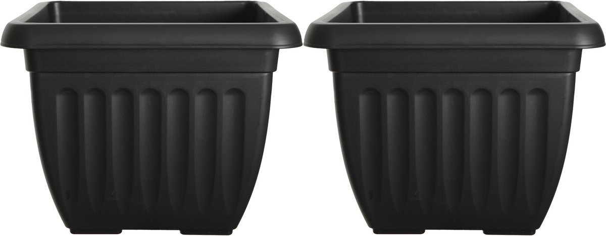 Whitefurze Buiten plantenpot/bloempot/planter - 2x - zwart - kunststof - L40 x B40 x H32 cm