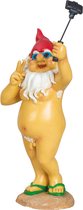 Tuinkabouter beeld Happy Nudist - Polystone - Exhibitionist met selfie-stick - 36 cm - Origineel fun kado - Stoute kabouters